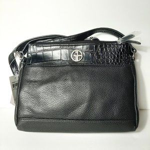NEW Giani Bernini Pebble Crocodile Double Zip Blac